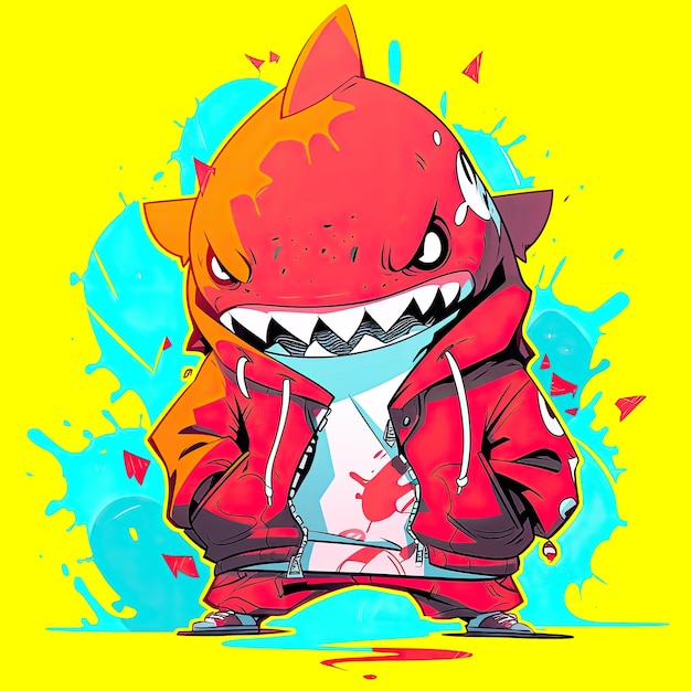 Colorido personaje guerrero tiburón diseño de ilustración en fondo transparente