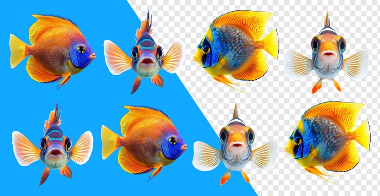 PSD el colorido pez ángel en un collage