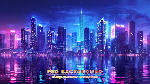 PSD el colorido telón de fondo de la ciudad metaverso cyberpunk