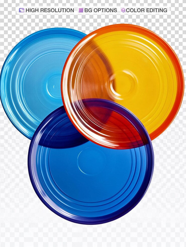 PSD un colorido trío de frisbees aislados sobre un fondo transparente