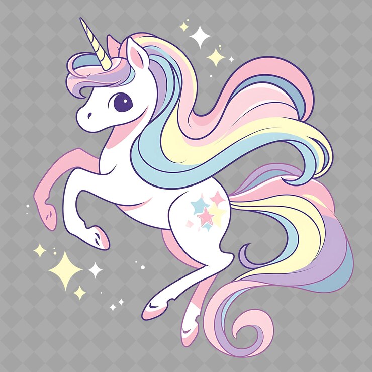 PSD un colorido unicornio con un arco iris en su cola