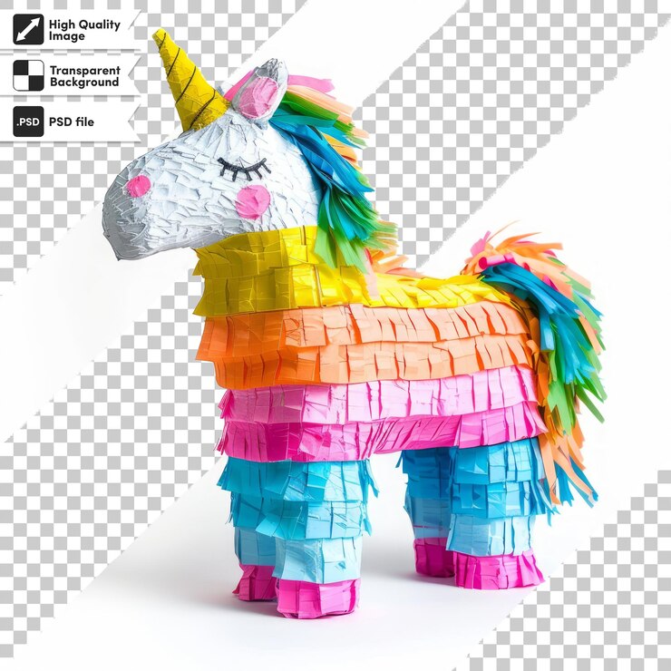 PSD un colorido unicornio hecho de papel que dice "feliz cumpleaños"