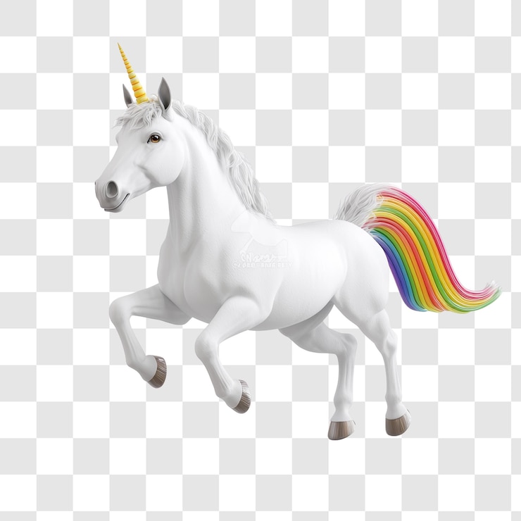 PSD el colorido unicornio con la melena del arco iris en movimiento