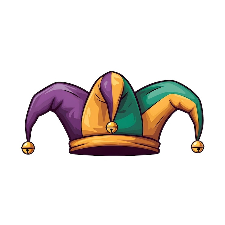 PSD un colorido vector de sombrero bufón con el tradicional sombrero de tres puntas en un fondo transparente