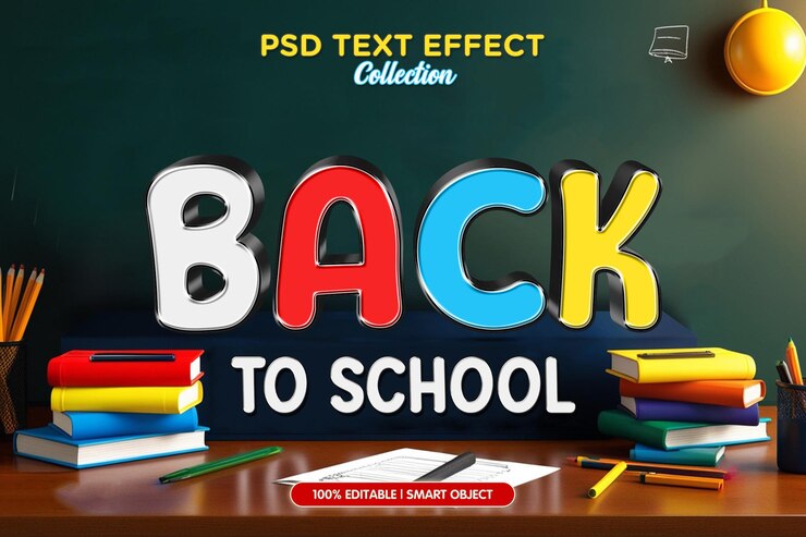 PSD colorido de vuelta a la escuela plantilla de efecto de texto