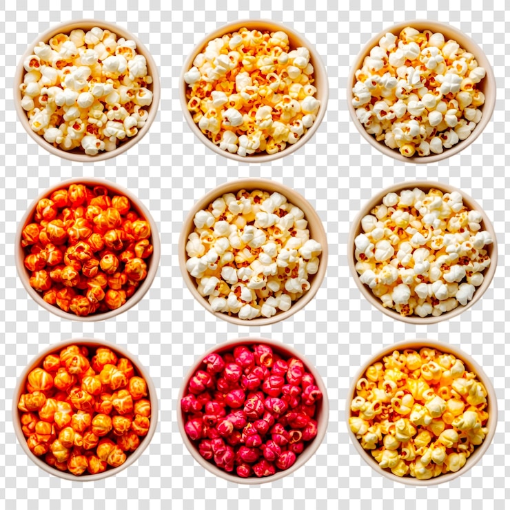 PSD coloridos cuencos de palomitas de maíz comida para el cine