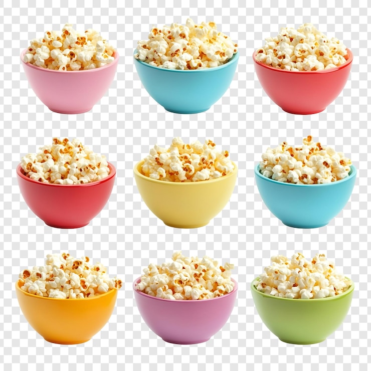 PSD los coloridos cuencos de palomitas de maíz