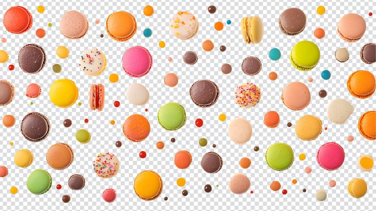PSD los coloridos macarrones que caen dulce pastelería deleite postre fondo