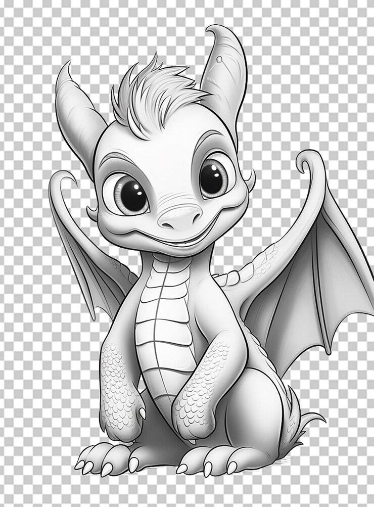 PSD colorir dragões impresso no estilo de cartoonish inocência
