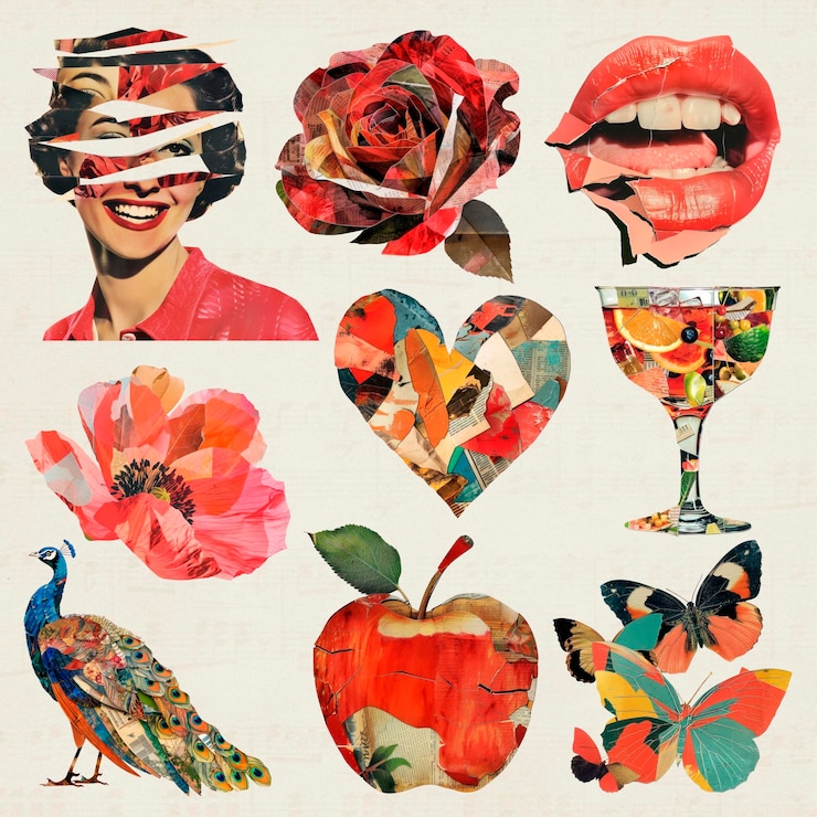 PSD coloroso collage di elementi di design art psd set