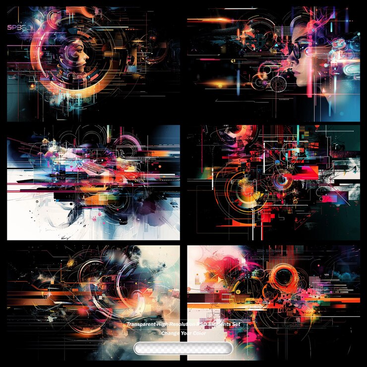 PSD coloroso conjunto de diseño abstracto moderno con fondos transparentes para proyectos creativos