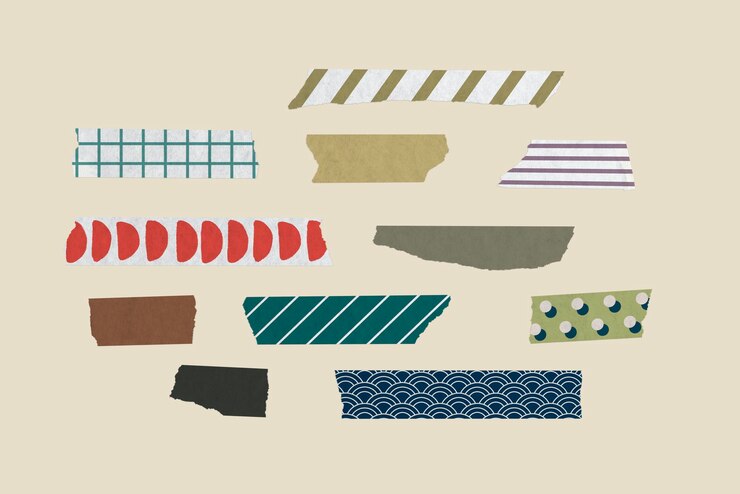 PSD coloroso estampado de cinta washi maqueta de papelería juego psd