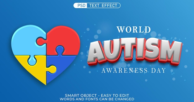 Coloroso puzzle 3D della Giornata Mondiale dell'Autismo con effetti di testo