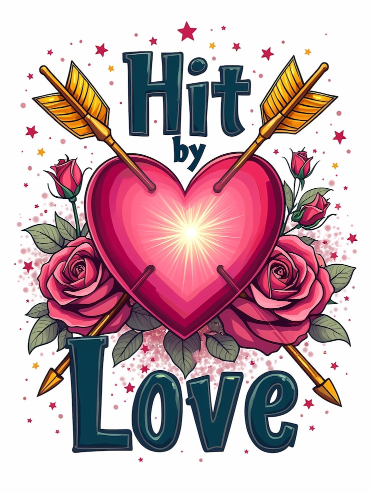 PSD colpito dall'amore il cuore romantico e le frecce illustrazione