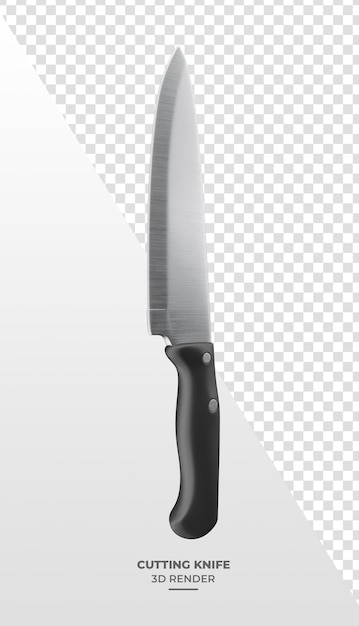 Coltello da cuoco con manico nero in 3D su sfondo trasparente diagonale
