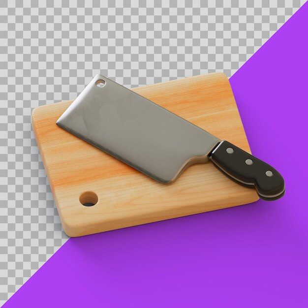 Coltello da mannaia stilizzato 3D con tagliere in legno