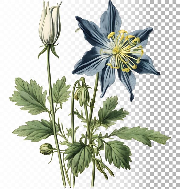 PSD columbine blume vintage retro-illustration isoliert botanischer durchsichtiger hintergrund