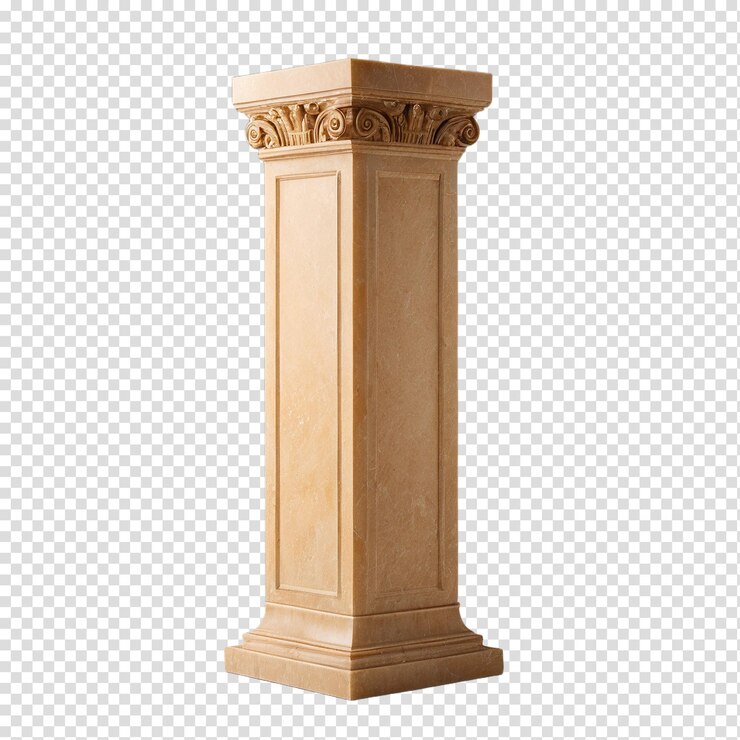 PSD una columna de mármol con una capital decorativa y un rollo se encuentra contra un fondo gris
