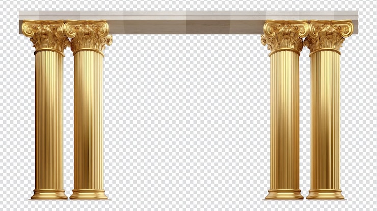 PSD columnas doradas que soportan un arco decorativo en la arquitectura clásica sobre un fondo transparente