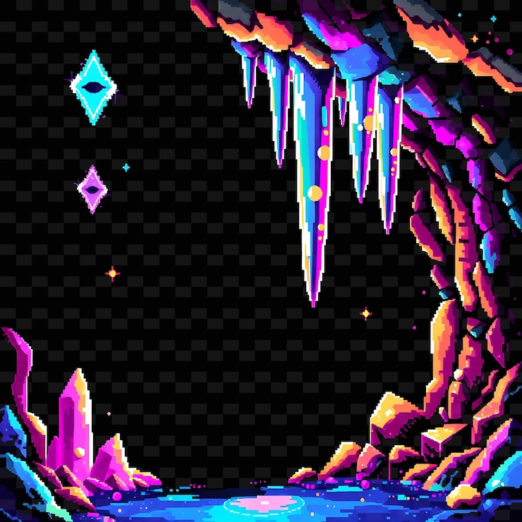 PSD com itens crystal cave glowing stalactites crystaline dust shimmering walls crystal cave gli