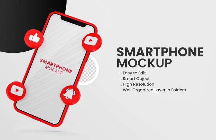 Com maquete de smartphone 3d render ícone do youtube