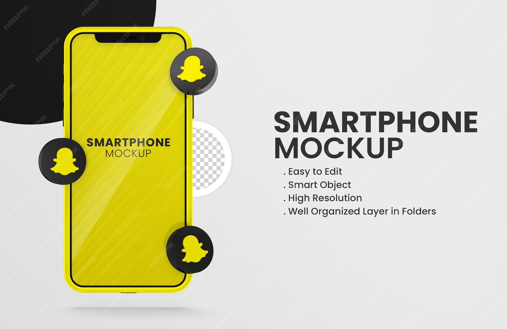 Com Maquete De Smartphone Do Ícone Do Snapchat 3d Render | PSD Premium