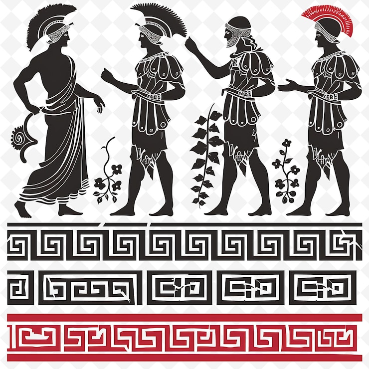 PSD com padrões de meandro grego design de fronteira decorado com motivos estilizados únicos de png