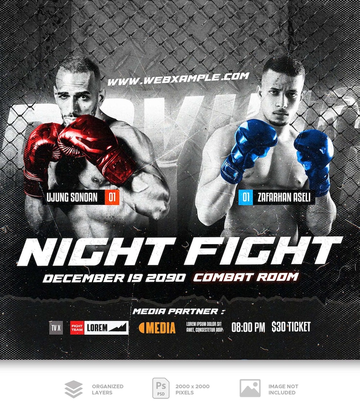 PSD combattimento di boxe social media post banner