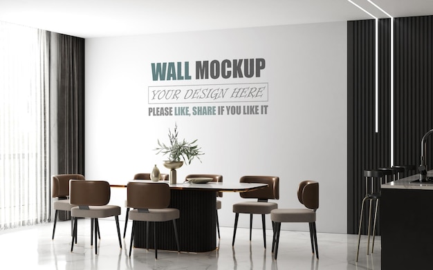 Comedor decorado con maqueta de pared de estilo moderno