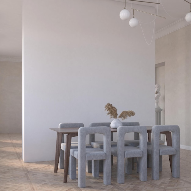 Comedor moderno con maqueta de pared