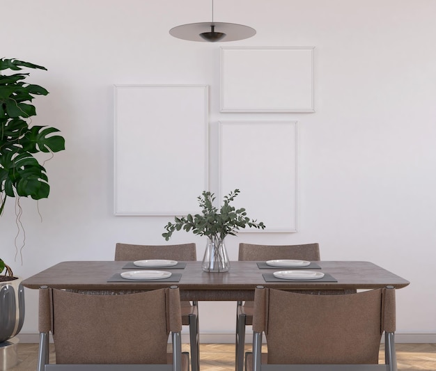 comedor moderno con maqueta de póster