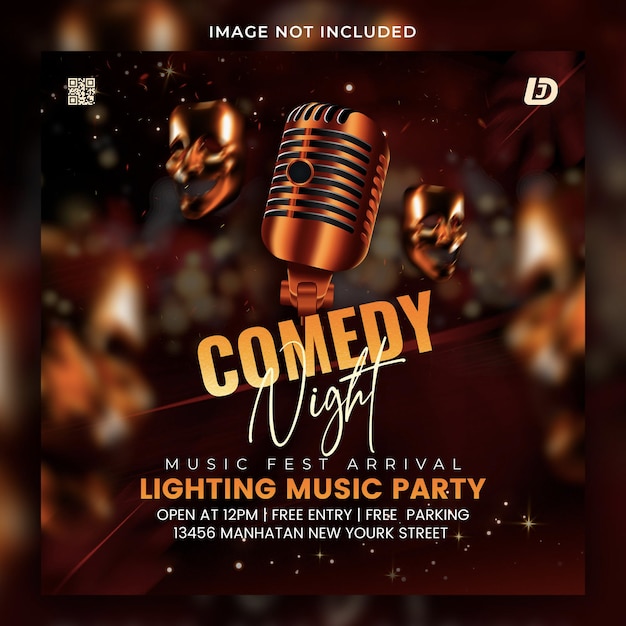 Comedy-beleuchtung, nachtmusik-show, party-flyer-design-vorlage