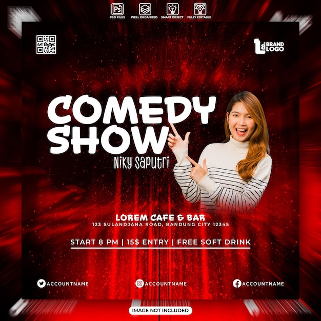 Comedy show social media post vorlage