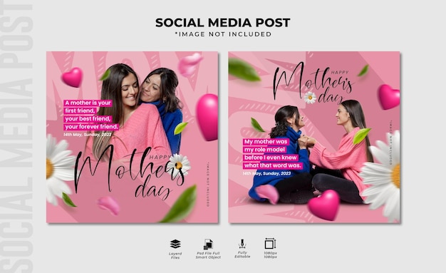 Comemoração do dia das mães Postagens de mídia social do Instagram