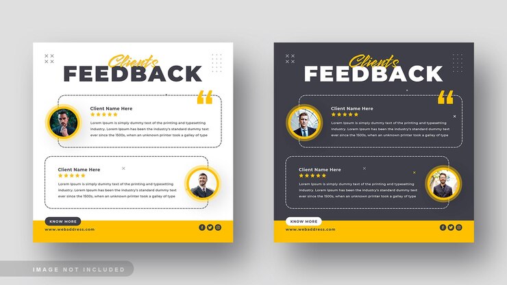 PSD comentarios de clientes y banner web de publicación de testimonios en redes sociales
