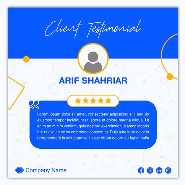 Los comentarios de los clientes o los testimonios de los clientes en las redes sociales publican una plantilla de banner web