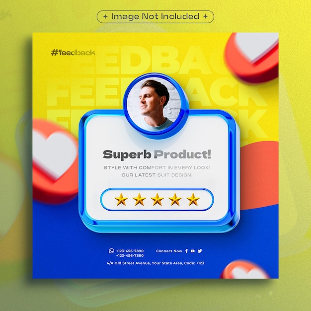 PSD comentarios de los clientes y revisión de la plantilla de publicaciones de instagram