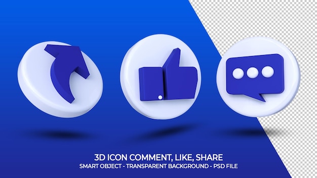 Comentarios de icono 3d de redes sociales como compartir aislado