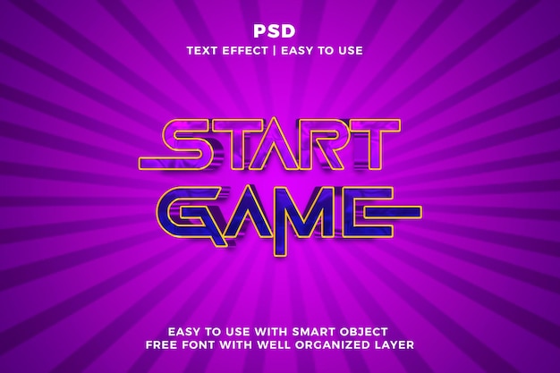 Comenzar el juego 3d efecto de texto editable psd con fondo
