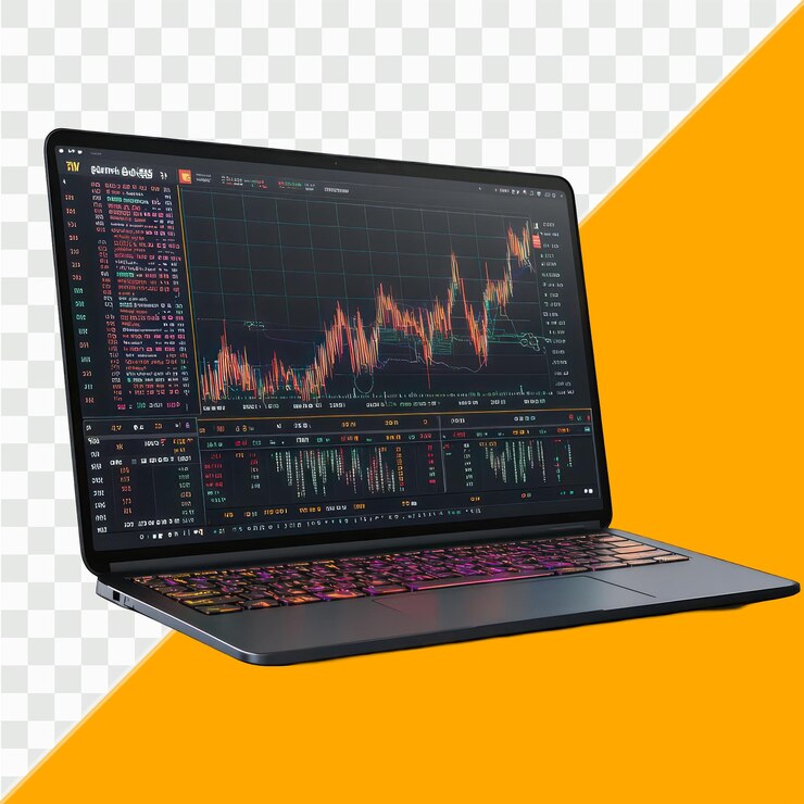 PSD comercio de acciones en la computadora portátil