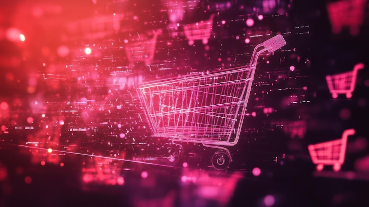 PSD comercio electrónico compras digitales comercio minorista en línea carrito de compras cibernético experiencia minorista futurista