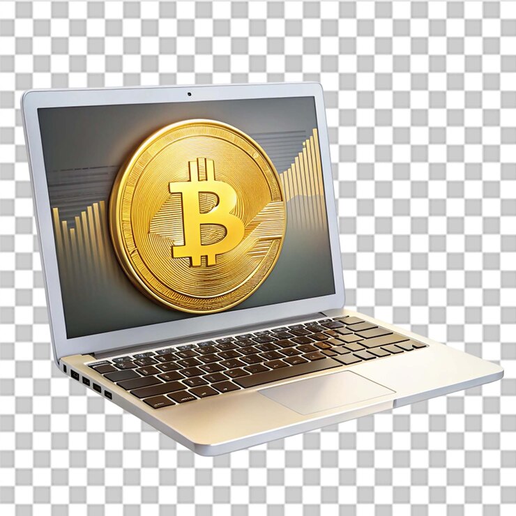 PSD el comercio en línea de bitcoin aislado en un fondo transparente
