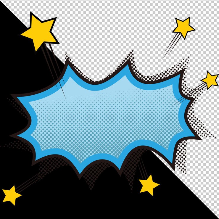 PSD comic book speech bubble with burst and stars for announcements and messages