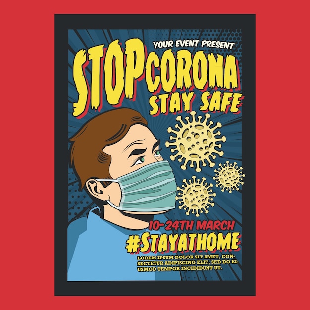 PSD comic-flyer zur corona-virus-kampagne