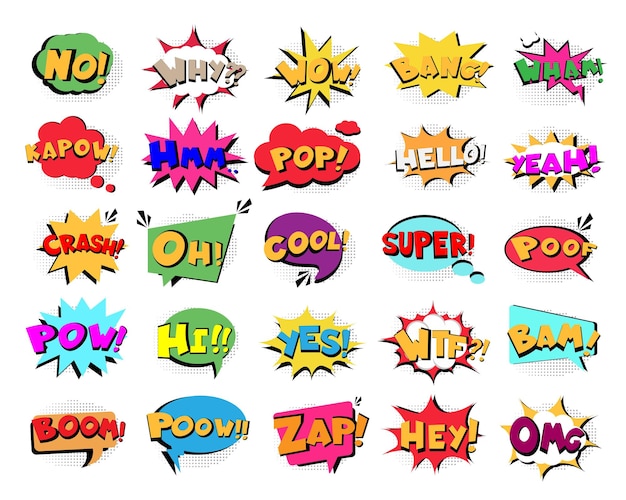 Comic Style Speech Bubbles and Sound Effects Pop Art Expression Vector Set (Conjunto de Vector de Expressão de Arte Pop)