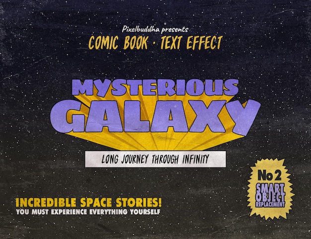 Comic-texteffekt der mysteriösen galaxie