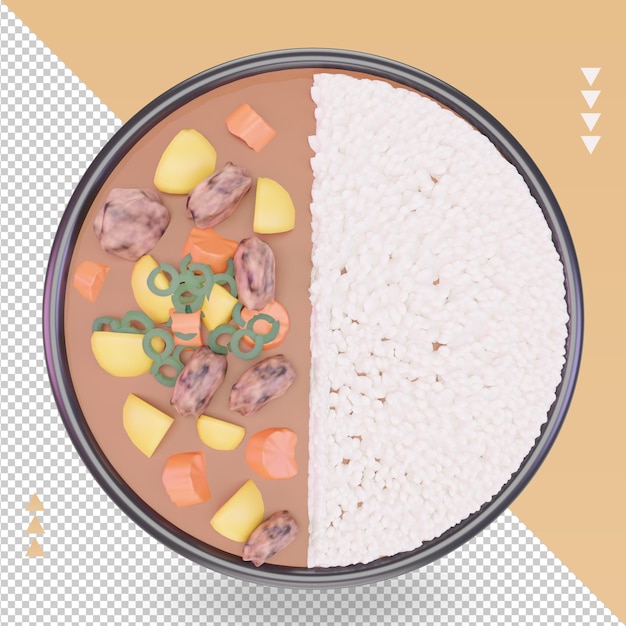 Comida asiática 3d Kare raisu renderizado vista superior