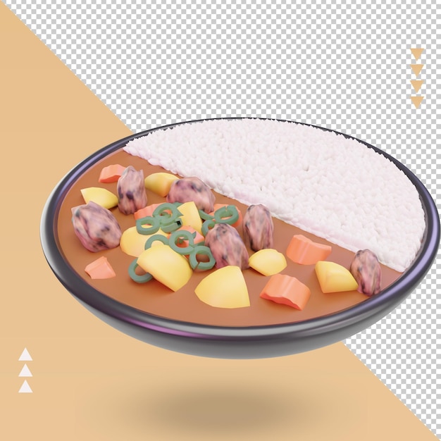 Comida asiática 3d Kare raisu renderizando vista esquerda