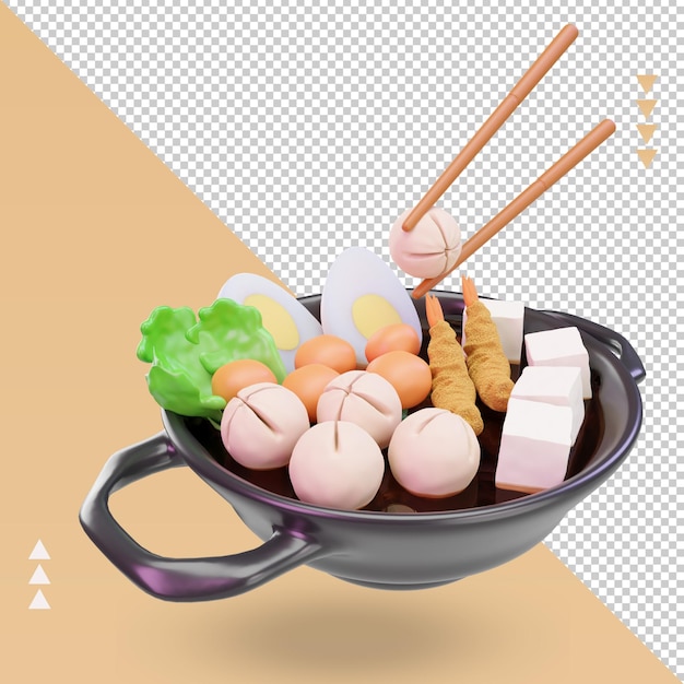 PSD comida asiática 3d nabe renderizando vista esquerda