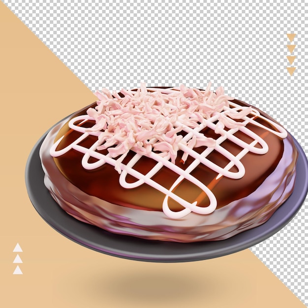 PSD comida asiática 3d okonomiyaki renderizando vista esquerda
